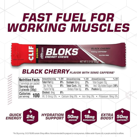 Clif Bloks Energy Chews - Black Cherry + 50mg CAFFEINE